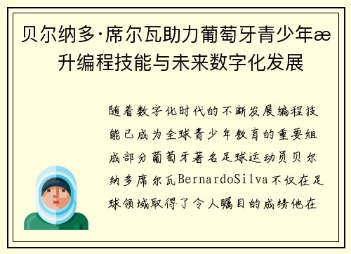 贝尔纳多·席尔瓦助力葡萄牙青少年提升编程技能与未来数字化发展