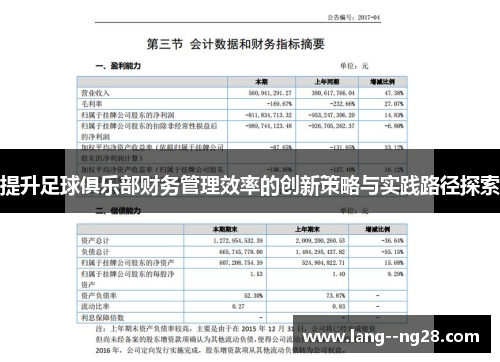 提升足球俱乐部财务管理效率的创新策略与实践路径探索 提升足球俱乐部财务管理效率的创新策略与实践路径探索