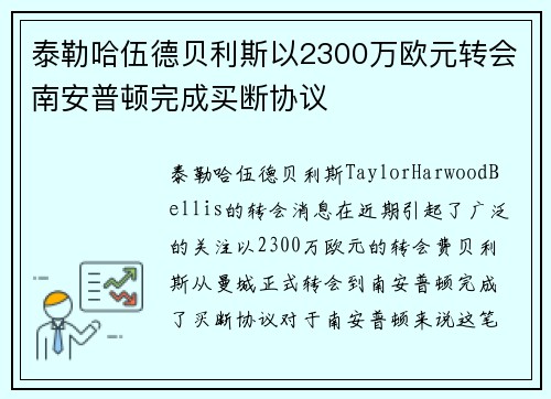 泰勒哈伍德贝利斯以2300万欧元转会南安普顿完成买断协议